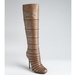 L. A. M. B.  BARRET LEATHER KNEE BOOTS | COLOR: TAUPE/BLACK | SIZE: 8.5
